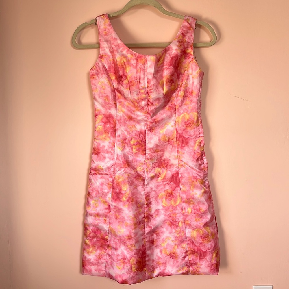 VINTAGE Handmade Satiny Pink Floral Mini Shift Dress